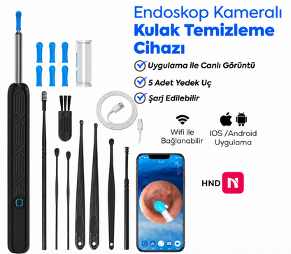 Polynix Akıllı Kulak Temizleme Seti - Telefonla Görüntülü, Kablosuz Şarjlı