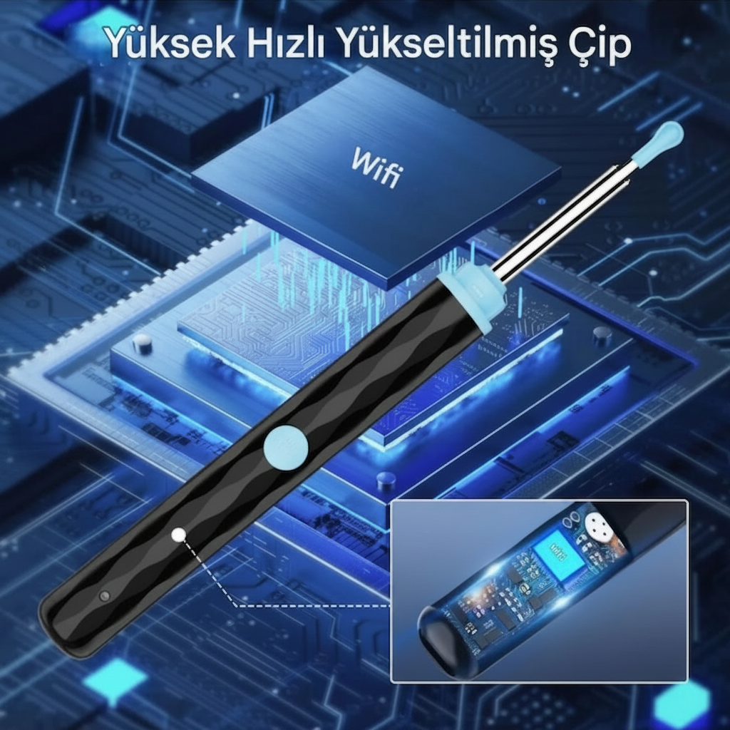 Polynix Akıllı Kulak Temizleme Seti - Telefonla Görüntülü, Kablosuz Şarjlı