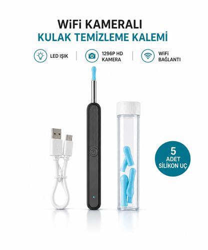 Polynix Akıllı Kulak Temizleme Seti - Telefonla Görüntülü, Kablosuz Şarjlı